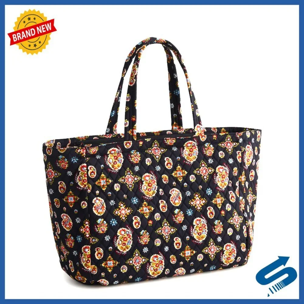 Premium Cotton Travel Tote Bag with Laptop Pocket, 15x17x6